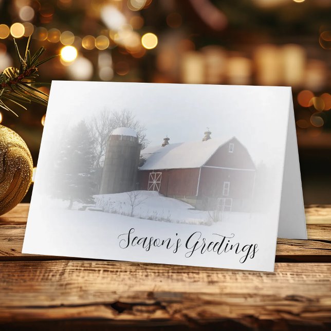 Snow Covered Red Country Barn Business Christmas Holiday Card (Creator Uploaded)