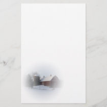 Snow Covered Red Winter Country Barn Stationery