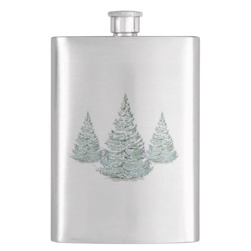 Snow Covered Spruce Trees Illustration Flask