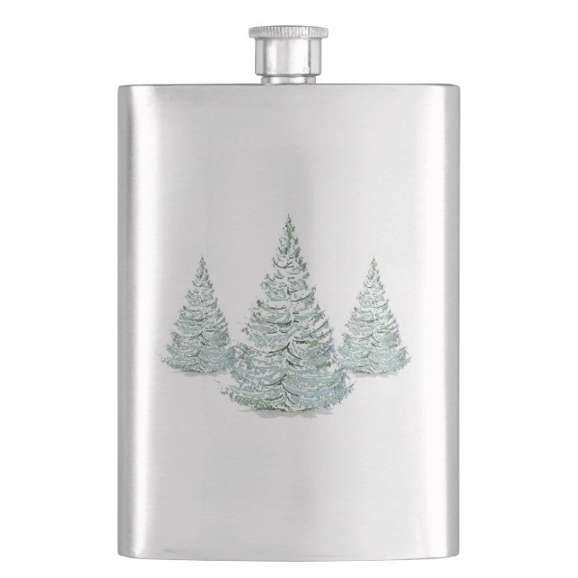 Snow Covered Spruce Trees Illustration Flask (Front)