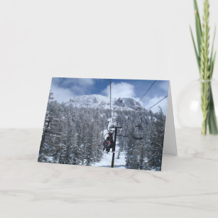 Snow-Covered Trees and Mountains from Ski Lift Holiday Card