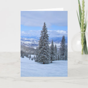 Snow-Covered Trees and Mountains Holiday Card