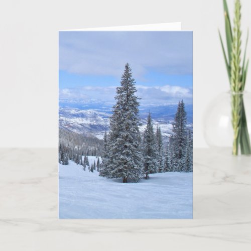 Snow_Covered Trees and Mountains Holiday Card