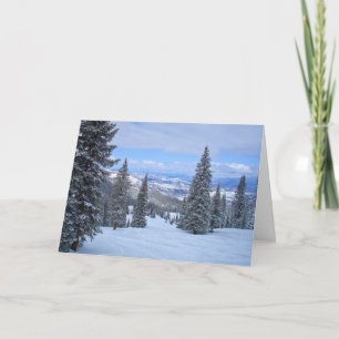 Snow-Covered Trees and Mountains Holiday Card