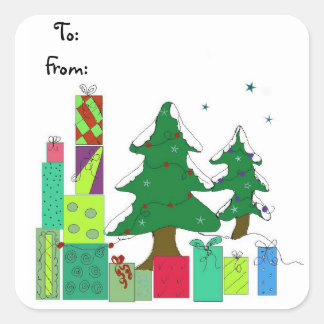 Snow Covered Trees and Presents Square Sticker