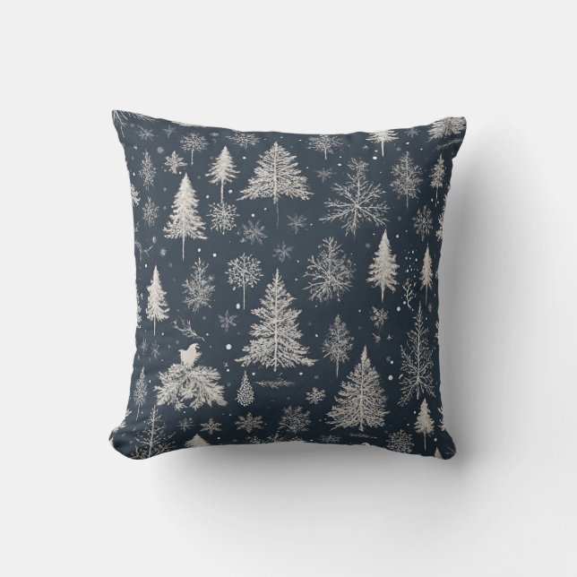 snow-covered trees and snowflakes throw pillow (Front)