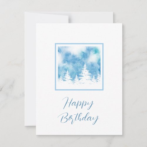 Snow Covered Trees Blue Teal Watercolor Card