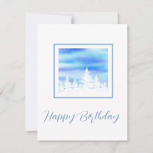 Snow Covered Trees Blue Violet Watercolor Card