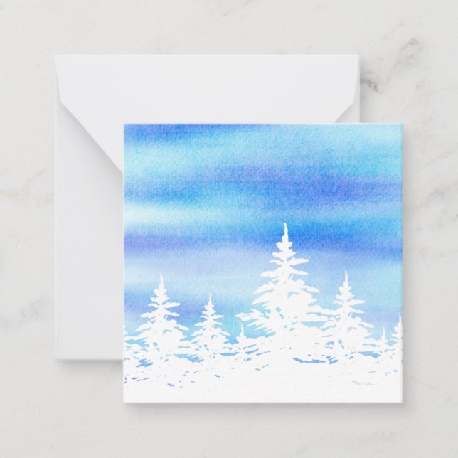 Snow Covered Trees Blue Violet Watercolor Wash Note Card (Front)