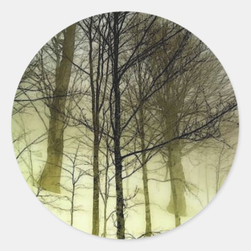 Snow Covered Trees Classic Round Sticker