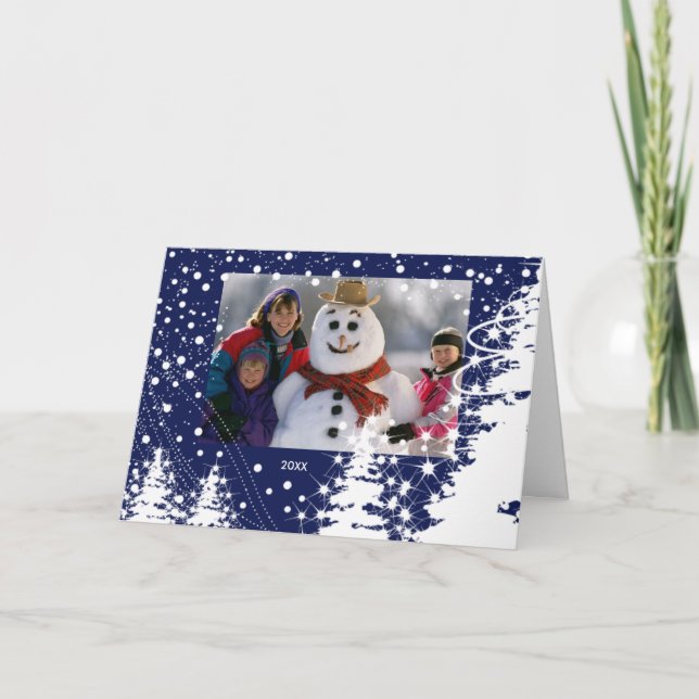 Snow Covered Trees Family Christmas Photo Card (Front)