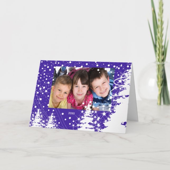 Snow Covered Trees Family Christmas Photo Card (Front)