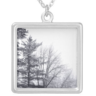 Snow-covered Trees: Horizontal Silver Plated Necklace