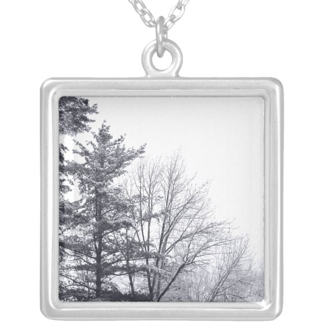 Snow-covered Trees: Horizontal Silver Plated Necklace (Front)