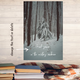 Snow-covered trees in the misty winter forest poster