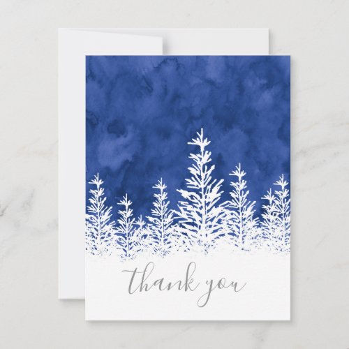 Snow Covered Trees Indigo Watercolor Thank You Card