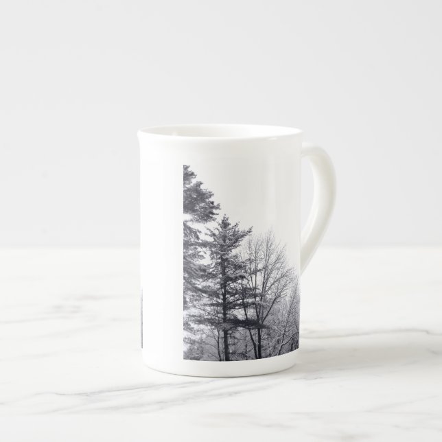 Snow-covered Trees: Vertical Bone China Mug (Front Right)