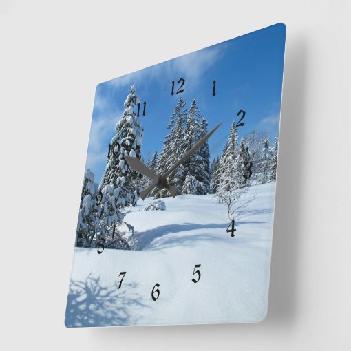 Snow-Covered Trees, Winter Scene Square Wall Clock | Zazzle