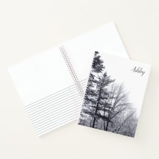 Snow-covered Trees with Custom Name Notebook