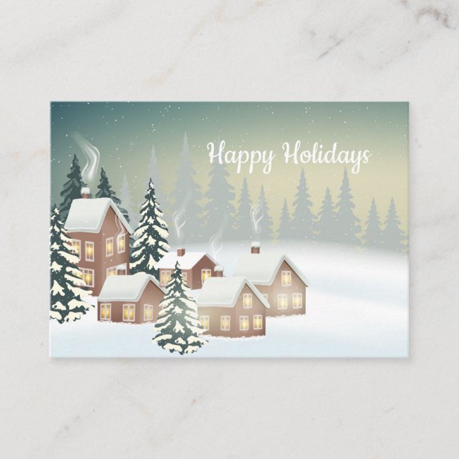 Snow Covered Village Trees Christmas Business Card (Front)