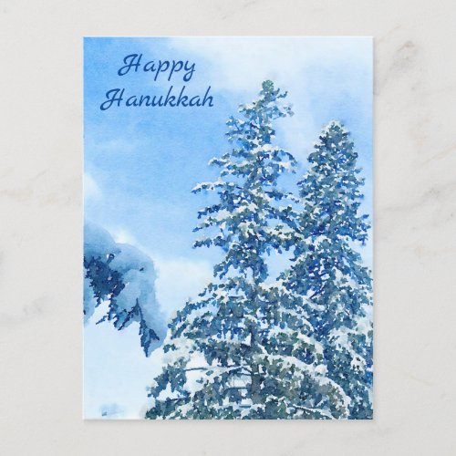 Snow Covered Winter Blue Pine Trees Holiday Card
