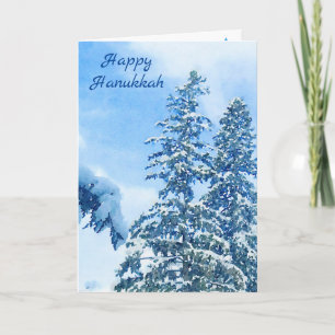 Snow Covered Winter Blue Pine Trees Holiday Card