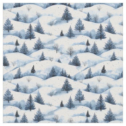 Snow Covered Winter Landscape Fabric