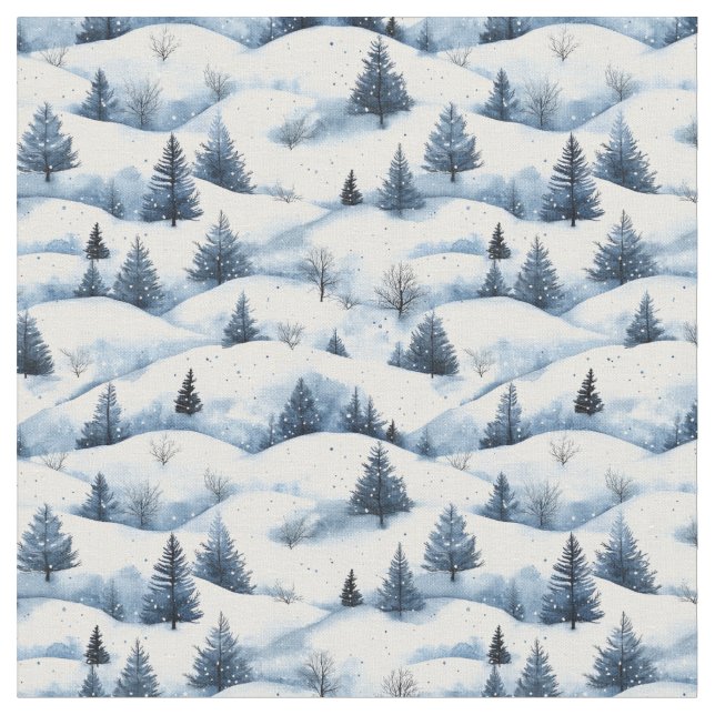 Snow Covered Winter Landscape Fabric (Close Up)