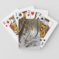 Snow Covered Wintery Forest Stream Scene Playing Cards