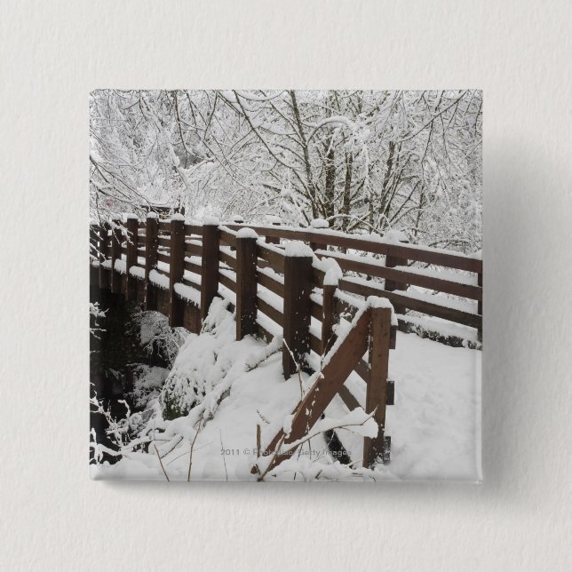 Snow Covered Wooden Bridge Button (Front)