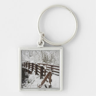 Snow Covered Wooden Bridge Keychain