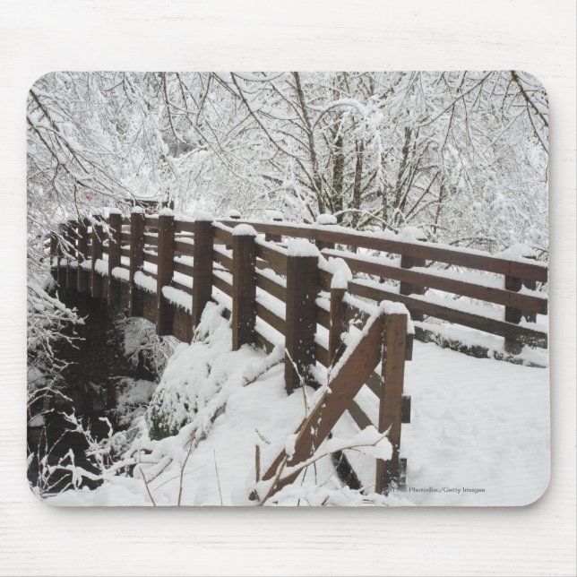 Snow Covered Wooden Bridge Mouse Pad (Front)