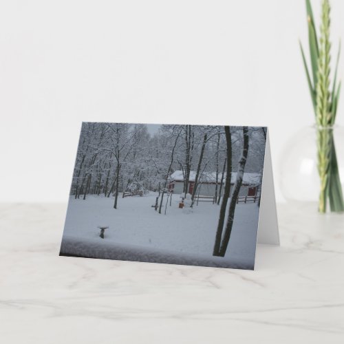 Snow covered yard holiday card