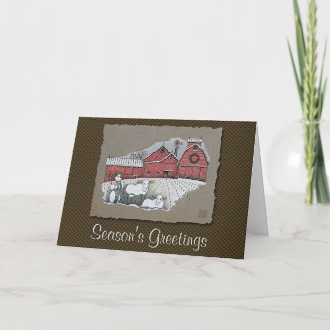 Snow Cows & Barn Holiday Card (Front)