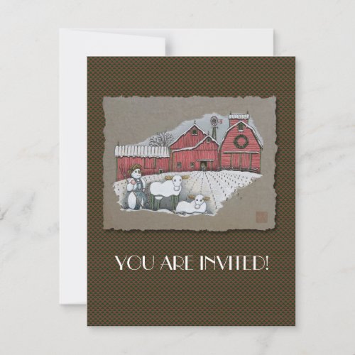 Snow Cows  Barn Invitation