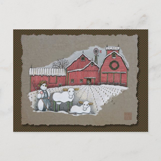 Snow Cows & Barn Postcard (Front)