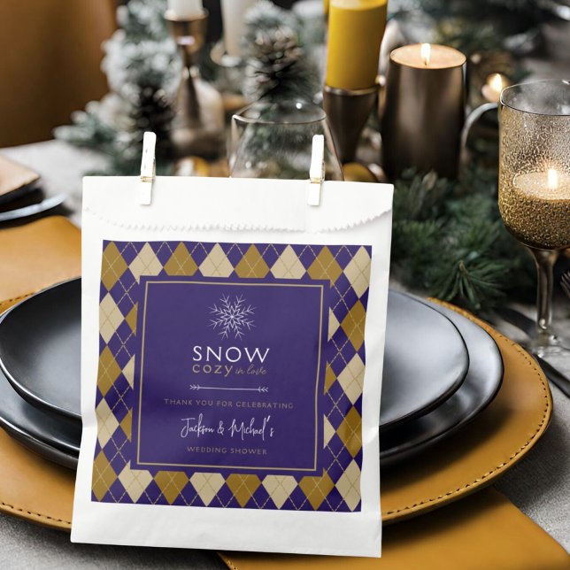 Snow Cozy In Love Argyle Navy & Tan Wedding Shower Favor Bag (Creator Uploaded)
