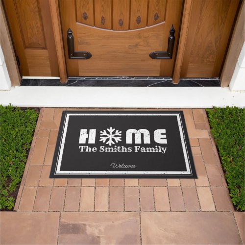 Snow Crystal Silhouette Home with Surname Smith Doormat