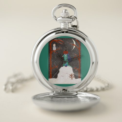 Snow Dachshund Pocket Watch