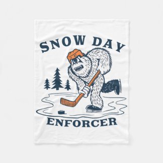 Snow Day Enforcer Abominable Snowman Hockey Player Fleece Blanket