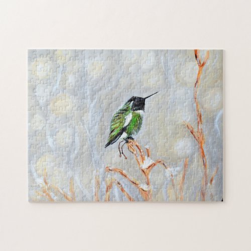 Snow Day Hummingbird Painting Postcard Jigsaw Puzzle
