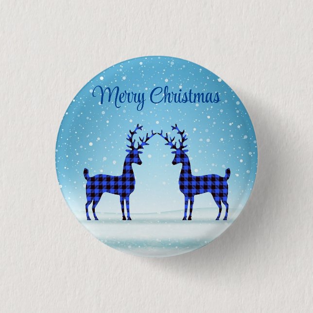 Snow Day with Blue Plaid Reindeer  Button (Front)