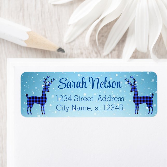 Snow Day with Blue Plaid Reindeer  Label (Insitu)