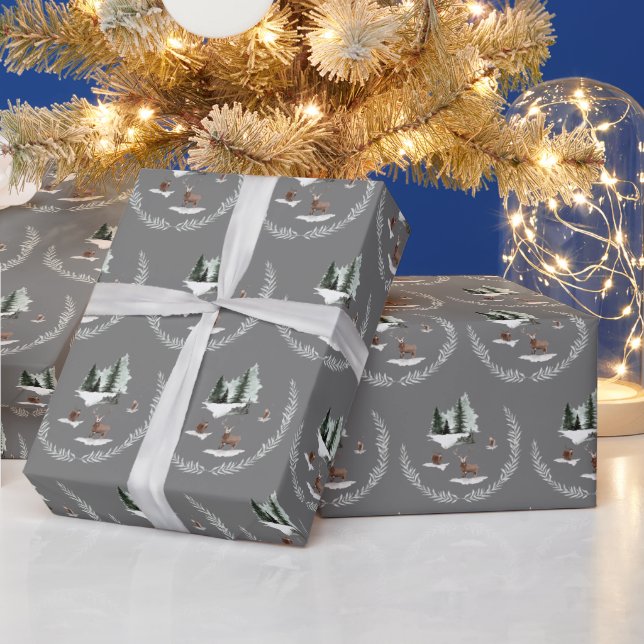 Snow Deer and Pine Trees Wrapping Paper (Holidays)