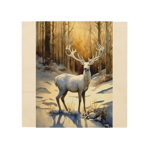 Snow deer standing painting  wood wall art