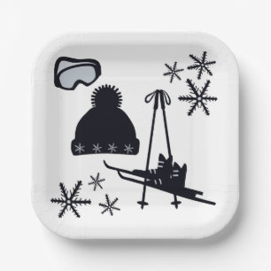 Snow designs of different items paper plates