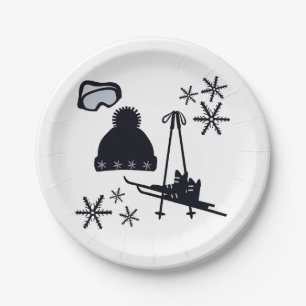 Snow designs of different items paper plates