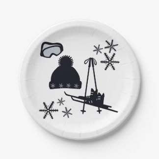 Snow designs of different items paper plates