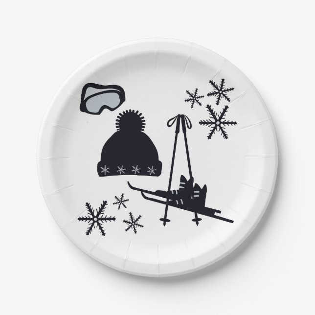 Snow designs of different items paper plates (Front)