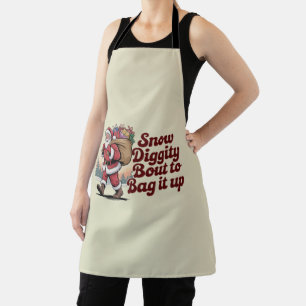 Snow Diggity Bout to Bag It Up 90s Christmas Retro Apron